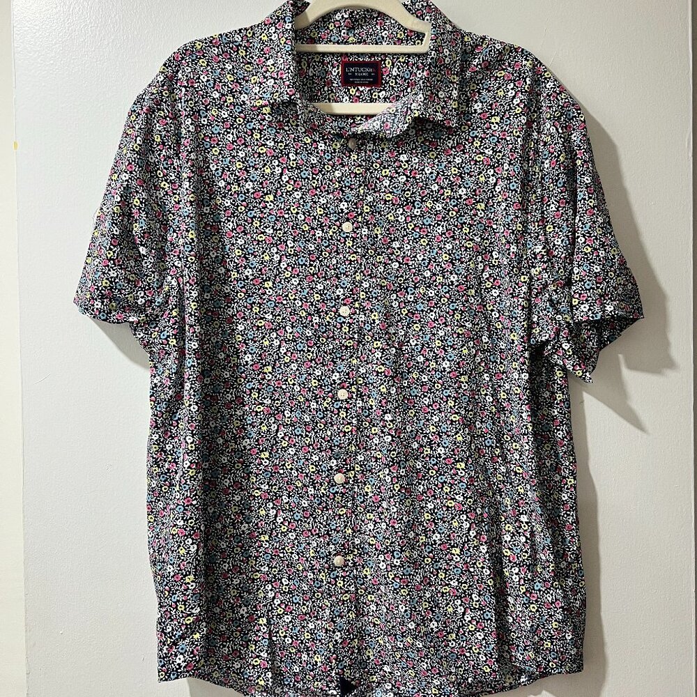 🌿 UNTUCKit Garganega Men's Navy Floral Short Sleeve Button-Up Shirt - XL